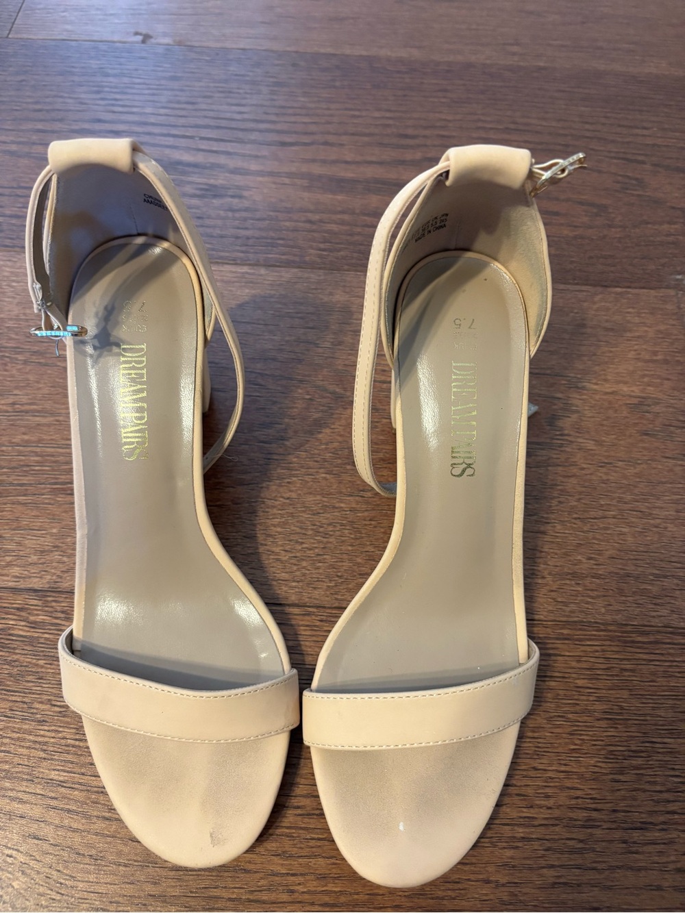 Dream Pairs Beige Open-Toe Ankle-Strap Heels